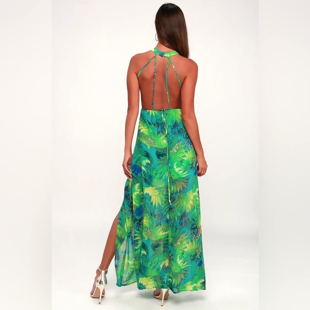 Lulus Women’s Small Blue and Green Tropical Vacation Print Maxi‎ Dress - Picture 2 of 9